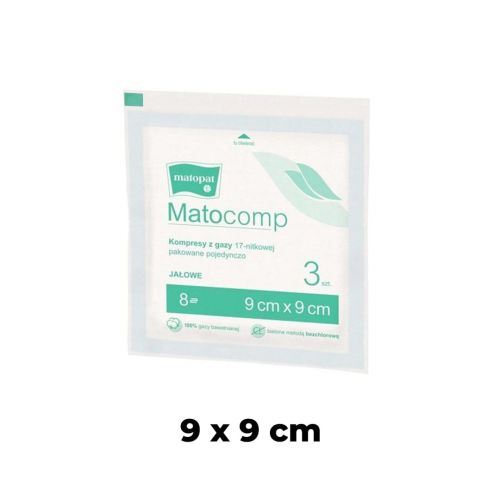 Sterilní plynový kompres 3 ks. Matocomp Kompres gazowy jałowy 3 szt. Matocomp 9x9.jpg