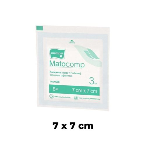 Sterilní plynový kompres 3 ks. Matocomp Kompres gazowy jałowy 3 szt. Matocomp 7x7.jpg