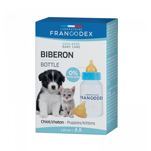 Láhev na krmení zvířat 120 ml + 2 savičky FRANCODEX Butelka do karmienia szczeniąt i kociąt 120 ml-2.png