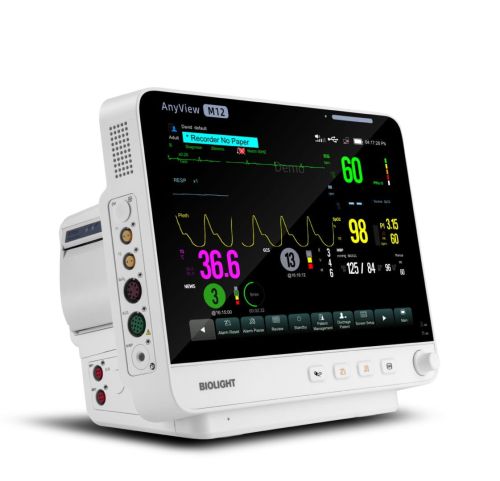 Pacientský monitor M12 Biolight Kardiomonitor M12 Biolight z ekranem 12,1” monitoruje EKG, SpO₂, NIBP, oddech i temperaturę. Lekki, mobilny i precyzyjny — idealny do intensywnego nadzoru pacjentów.