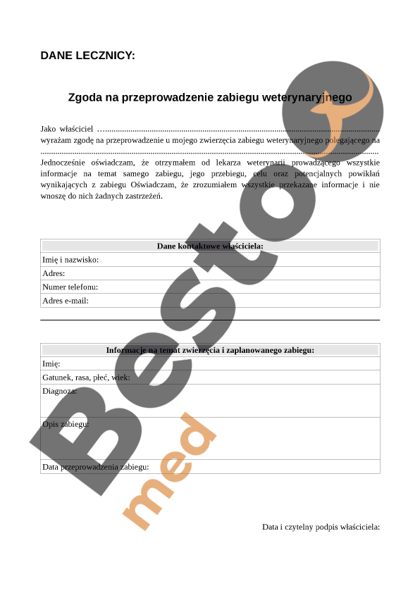 Souhlas s provedením veterinárního zákroku