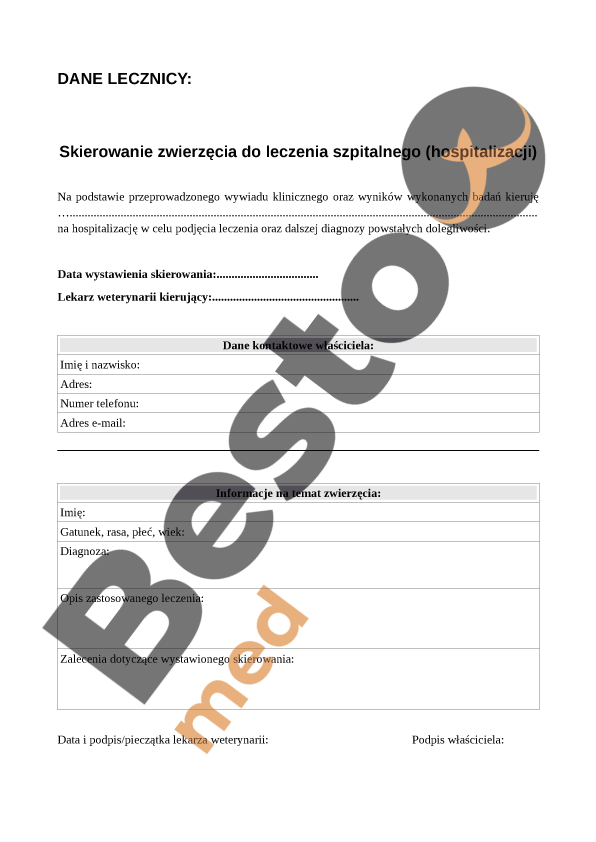 Předání zvířete k hospitalizaci